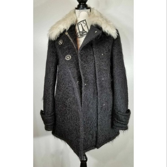 Alexander Wang Womens Black Lamb Shearling Fur Wool Blend Coat, Womens Size 4 - Picture 3 of 11